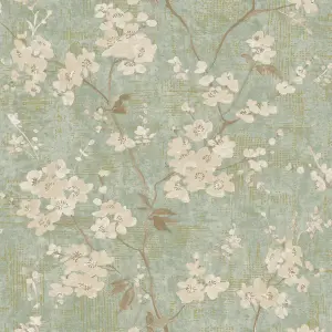 Paul Moneypenny Sage Green Anethe Blossom Trail Textured Wallpaper for Grandeco