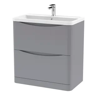 Floor Standing 2 Drawer Vanity Basin Unit with Polymarble Basin, 800mm - Satin Grey