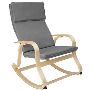 Rocking Chair Roca - with armrests, comfortable padding with pillow - light grey