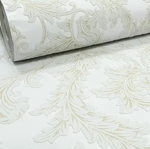 Gold Cream Glitter Baroque Floral Damask Heavyweight Feature Vinyl Wallpaper