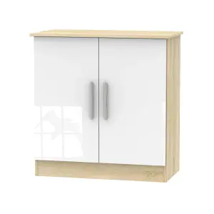 Trent 2 Door Cabinet in White Gloss & Bardolino Oak (Ready Assembled)