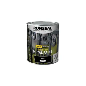 Ronseal 39179 Direct to Metal Paint Black Gloss 250ml RSLDTMBG250