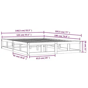 Berkfield Bed Frame Grey 135x190 cm Double Solid Wood