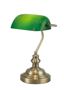 Deco Morgan Bankers Lamp Table Desk Lamp Antique Brass Green Glass Shade