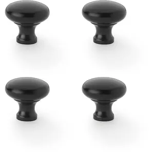 4 PACK - Victorian Round Door Knob - Matt Black 32mm - Kitchen Cabinet Pull Handle