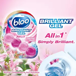 Bloo Brilliant Gel All in 1 Toilet Rim Block Cleaner Spring Rain 42g - Pack of 3