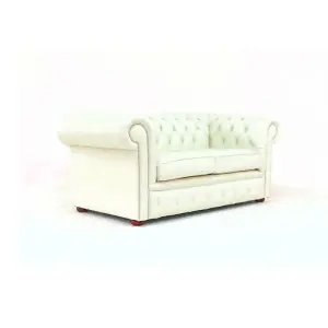 Chesterfield 2 Seater Sofa Settee Shelly White Real Leather In Classic Style