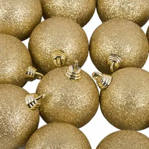 Xmas Glitter Ball Ornament Bauble (Set of 18) Gold