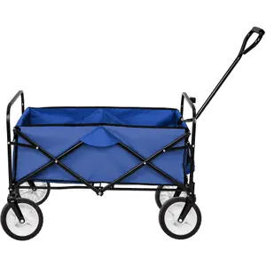 Garden Trolley - foldable with 2 mesh pockets, 80 kg load capacity - blue