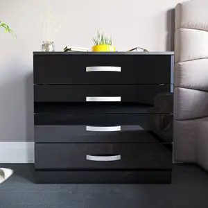 Vida Designs Hulio Black High Gloss 4 Drawer Chest (H)720mm (W)750mm (D)360mm