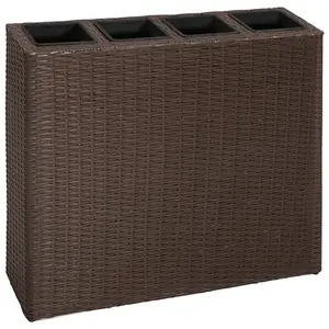 Berkfield Garden Raised Bed with 4 Pots Poly Rattan Brown