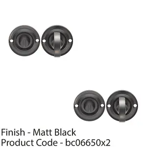 2 PACK - Small Bathroom Thumbturn Lock And Release Handle 67mm Spindle Matt Black