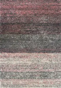 Super Soft Blush Pink Grey Mottled Striped Shaggy Area Rug 80x150cm