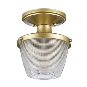 Elstead Dublin 1 Light Semi-Flush Mount, Painted Natural Brass, IP44, E27