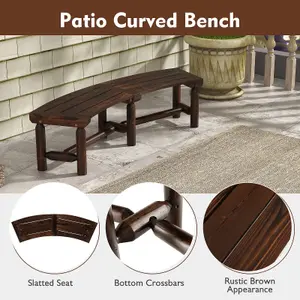 Costway Garden Curved Bench Patio Carbonized Wood Dining Bench Loveseat Slatted Seat