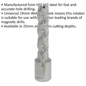 Premium 13mm x 50mm Rotabor Cutter - M2 Steel Annular Metal Core Drill with 19mm Shank