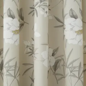 Eve 100% Cotton Floral Pair of Pencil Pleat Curtains With Tie-Backs