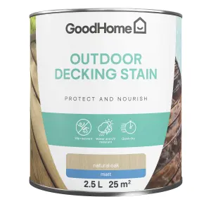 GoodHome Natural Oak Matt Quick dry Decking Wood stain, 2.5L