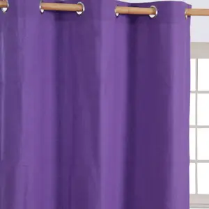 Homescapes Plain Purple Cotton Eyelet Curtains 137 x 228 cm