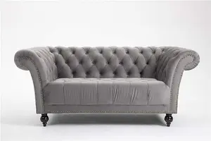 Grey 2 Seater Handmade Chesterfield Sofa Armchair Settee Love Seat Velvet - D Pro T Homeware