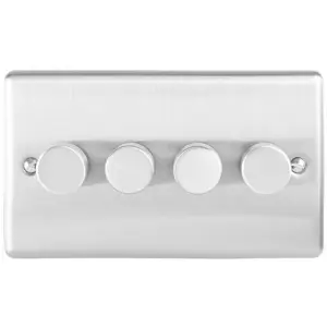 4 Gang 400W 2 Way Rotary Dimmer Switch SATIN STEEL Light Dimming Wall Plate