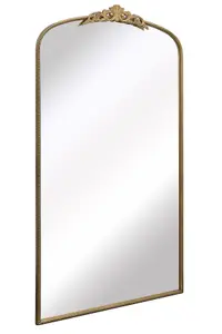 MirrorOutlet Crown - Gold Metal Framed Arched Wall Mirror with Decorative Crown 68" X 38" (174CM X 96CM)