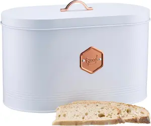 Cooks Professional Kitchen Storage Bread Bin Canister With Nameplate White / Copper