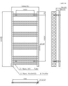 VURTU6 Designer Vertical Ladder Style Radiator, 1200(H) x 600(W), Anthracite, 613679