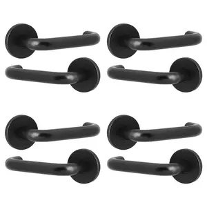 URBNLIVING 125mm Length 8 Pcs Return Metal & Black Rose Lever Latch Door Handle Set