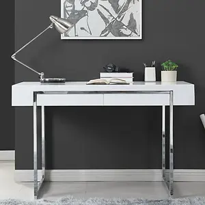 Casa High Gloss Computer Desk With 2 Drawers In White