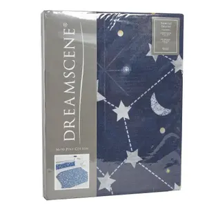 Dreamscene Moon Stars Galaxy Duvet Cover with Pillowcase Bedding Set Navy Grey - Double