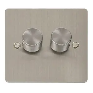 Flat Plate Stainless Steel 2 Gang 2 Way LED 100W Trailing Edge Dimmer Light Switch - SE Home