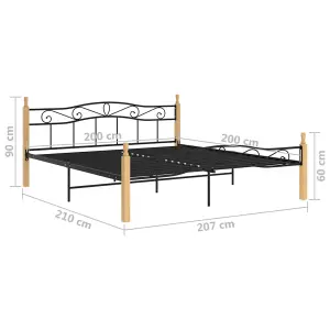 Berkfield Bed Frame Black Metal and Solid Oak Wood 200x200 cm