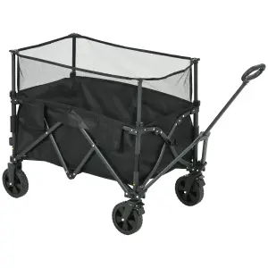 Outsunny 180L Folding Garden Trolley Wagon Cart w/ Extendable Side Walls, Black