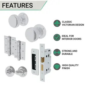 EAI - Lined Mortice Door Knobs and Bathroom Lock Kit - 55mm - Polished Chrome