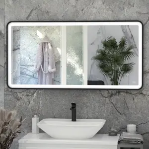 RAK Picture Soft 600x1200mm Matt Black Square with Touch Sensor Illuminated Mirror IP44