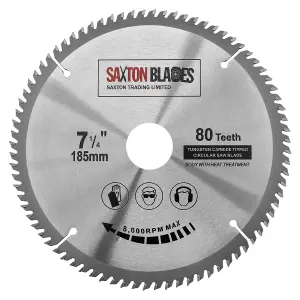 Saxton TCT18580T TCT Circular Saw Blade 185mm x 80 Teeth x 30mm Bore + 16, 20 and 25mm Rings