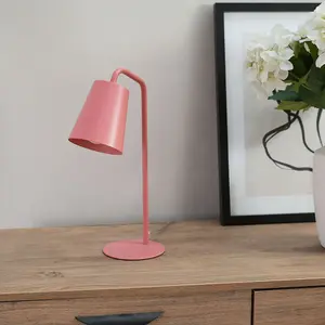 ValueLights Bibi Pink Metal Arched Stem Bedside Table Lamp for Bedroom office Reading Light - LED Bulb Included