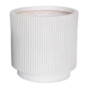 IDEALIST 30cm Round Planter with Drainage Holes, Ribbed White Reinforced Stone Cylinder Outdoor Plant Pot D30 H30 cm, 16L