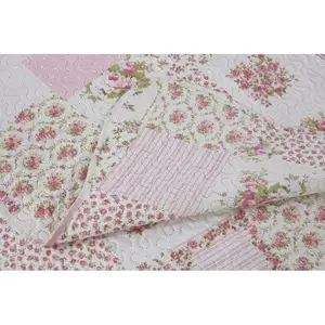 Canadice Polyester Patchwork Bedspread with Pillow Shams Pink / 250 x 250 cm