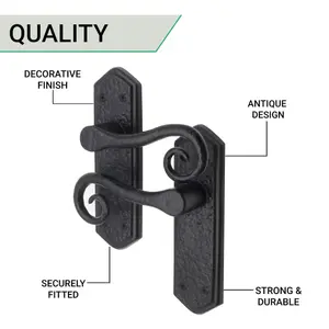 AFIT Black Iron Lever Door Handles on Backplate Curly Tail Pattern - Latch