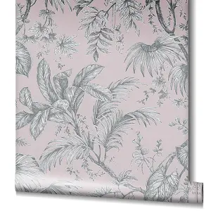 Paste the Wall Soft Pink and Silver Botanical Wallpaper