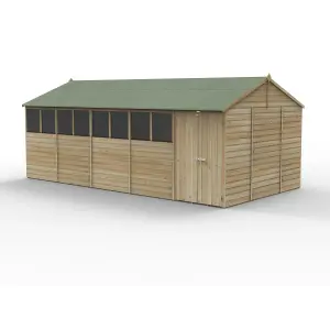 Forest Garden Beckwood Shiplap 20x10 ft Reverse apex Natural timber Wooden Pressure treated 2 door Shed with floor & 8 windows (Base included) - Assembly service included