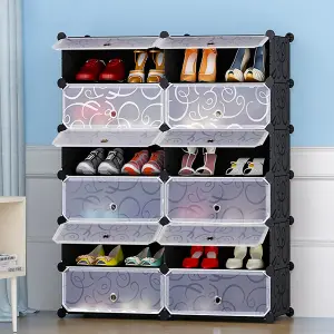 Costway 24 Pairs Portable Shoe Shelves 12-Cube Shoe Storage Cabinet with Removable Shelf