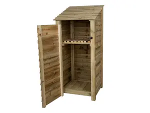 Wooden tool store with storage shelf, garden storage W-79cm, H-180cm, D-88cm - natural (light green) finish