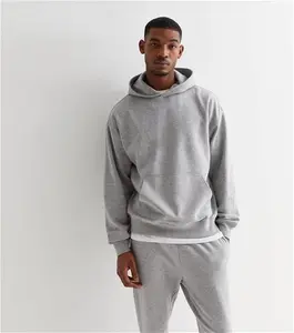 New Look Men's Grey Marl Oversized Cotton Blend Hoodie - L