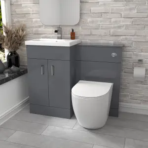 Nes Home 1000mm Freestanding Light Grey Basin Vanity & Back To Wall Toilet