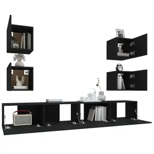 Berkfield 6 Piece TV Cabinet Set Black Engineered Wood