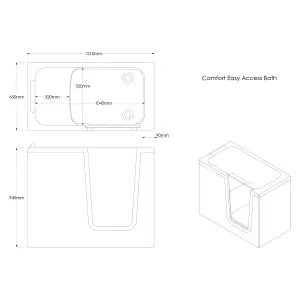 Trojan Baths Gloss White Rectangular Left-handed Deep Soak Easy access bath (L)122cm (W)65cm