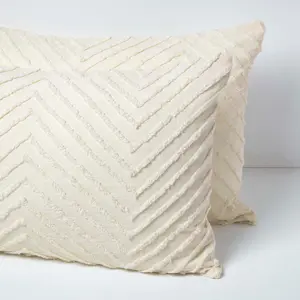 Homescapes Off White Chevron Cotton Tufted Duvet Cover Set, Super King